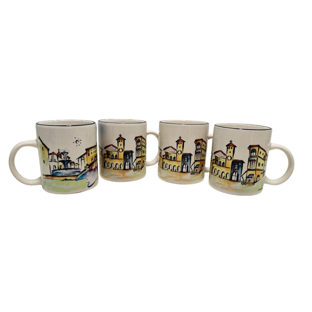 Casual Settings Majesticware 4 Mugs Set Italia By Apple City Scape Stoneware